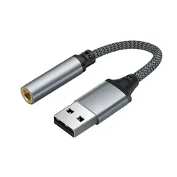 High - Fidelity USB to 3.5mm Audio Adapter - Portable Wired Headset Converter (Grey)