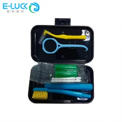 Portable Dental Care Travel Kit with Detachable Toothbrush, Interdental Brush, Tongue Scraper, and Storage Case (Black  1box)