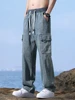 Stretch Straight Men's Wide Jeans Casual Sweatpants Male Clothes Pocket Drawstring Cargo Pants Fashion Korean Jogging Trousers 4