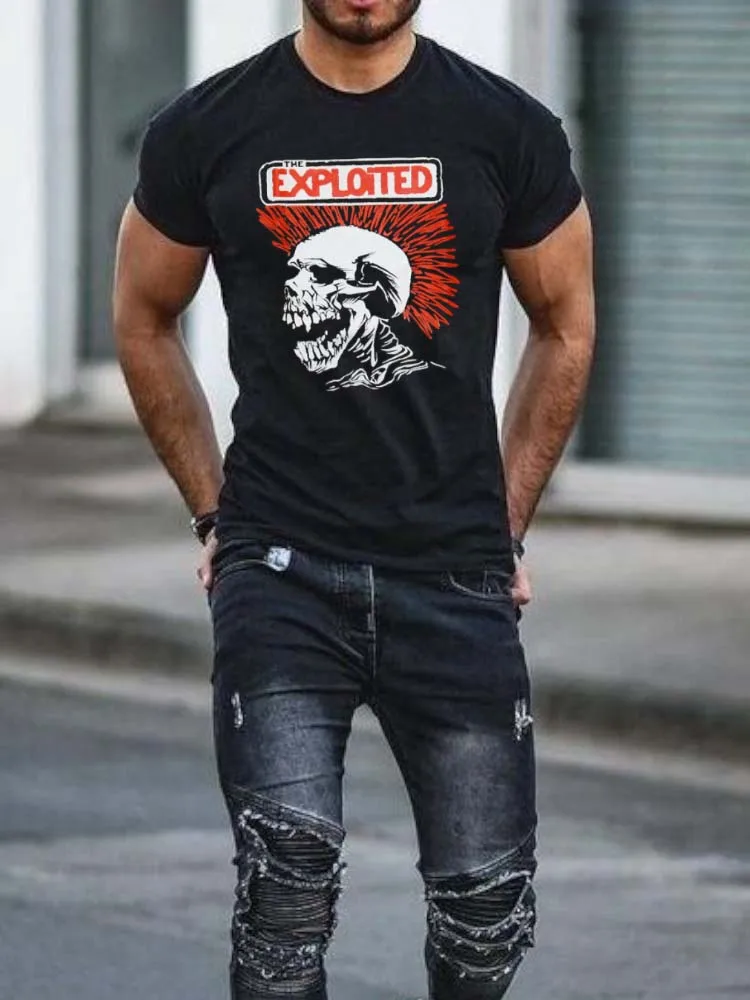 Skull Extruded T Shirt Uomo Gothic Trend Tshirt Maschile Top Harajuku Punk Clothes Uomo Graphic Tee Shirts Retro Casual Streetwear