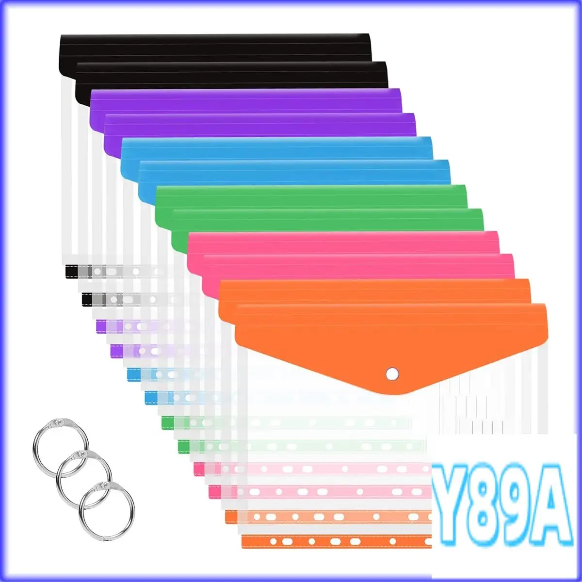 GO-12 Pcs A4 바인더 포켓 확장 가능한 봉투 링 바인더 폴더, 스냅 버튼 용 투명 플라스틱 봉투