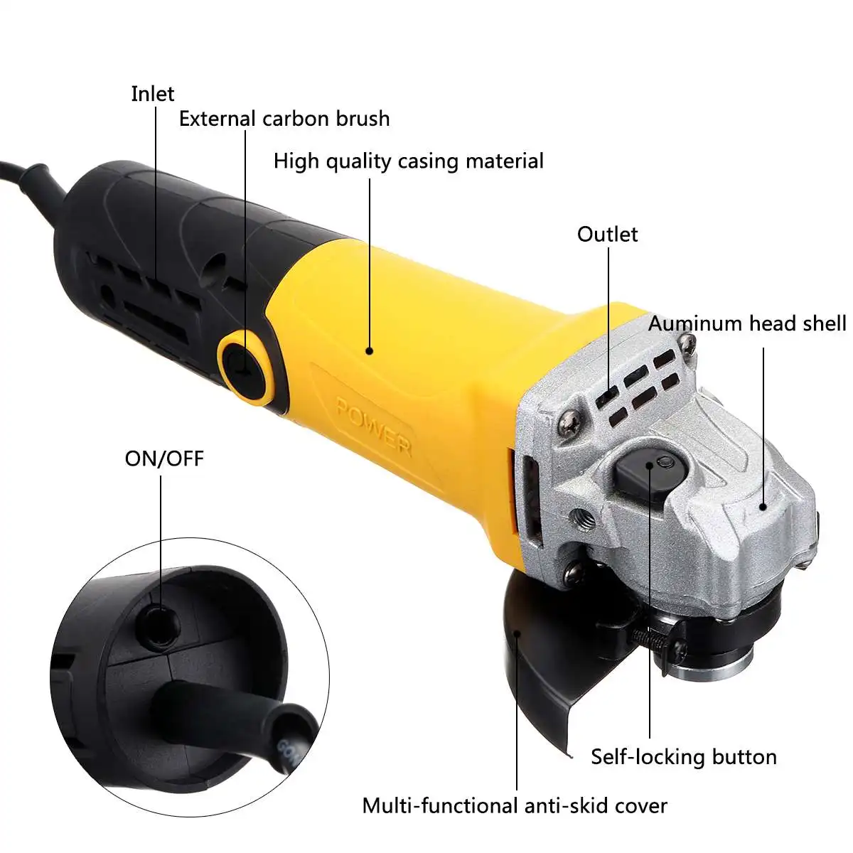 1380W 11000r/min Electric Angle Grinder Grinding Cutting Angular Machine Renovation Team Home DIY Power Tools 220V