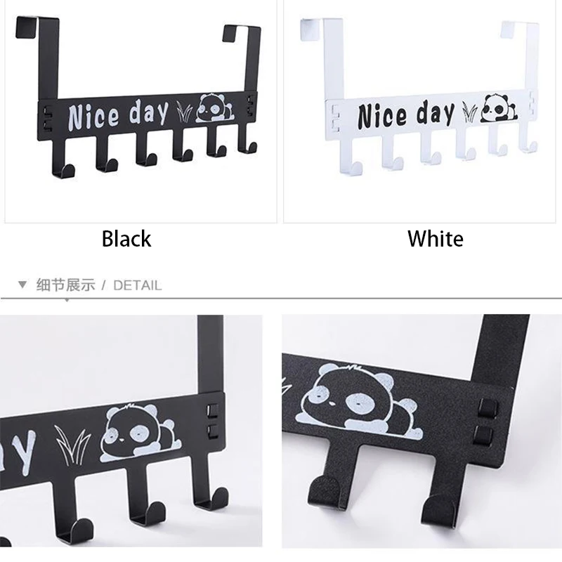 Door Hook Over Door Hook Hanger Metal Towel Rack Behind Door Organizer with 6 Hook for Bathroom Black Multi-functional Holder for Coat Bag