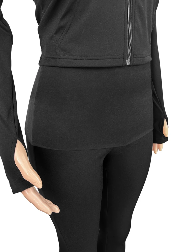 Herbst-Trainingsanzug für Damen: Zweiteiliges Set mit Daumenlöchern, Langarm-Reißverschlussjacke und ausgestellter Hose – Sexy, figurbetontes Gym- und Yoga-Outfit – Detail 9