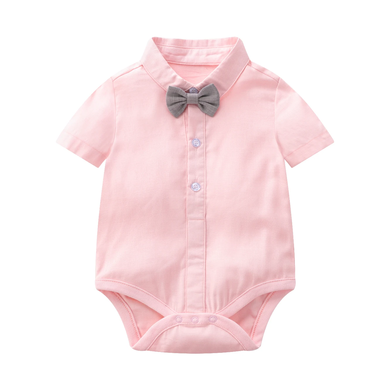 Baby Toddler Boys Short Sleeves Button Down Shirt with Bow Tie