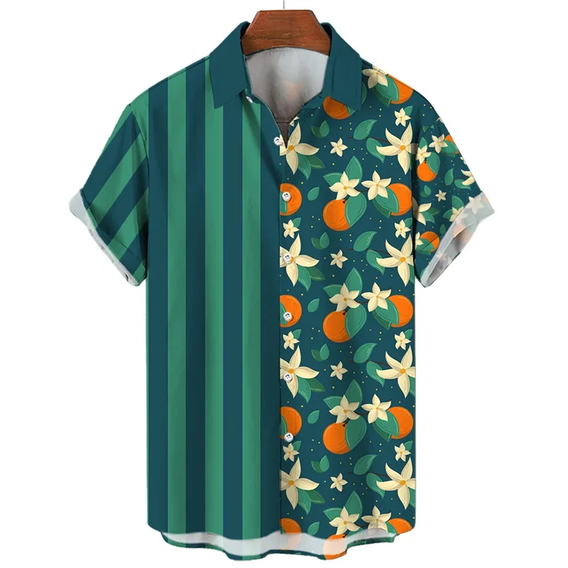 thumbnail image 1 of Camisa hawaiana con estampado de frutas y plátanos para hombre, camisas hawaianas con estampado 3D de limón y naranja, blusas casuales de calle con solapa, blusa holgada de manga corta, 1 of 5