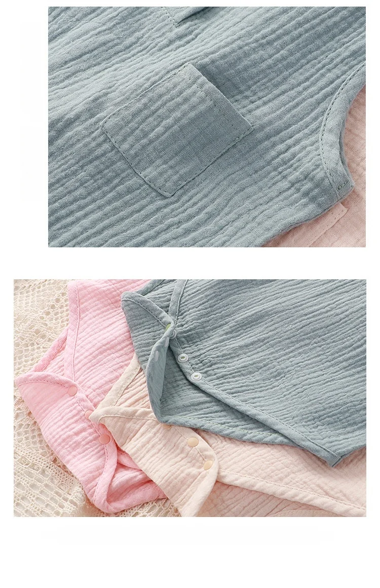 Sommer-Einteiler für Babys 0-3 Jahre, Neugeborenen-Baumwollgaze-Body, Ärmelloser Strampler mit Knopfdesign für Mädchen und Jungen, Atmungsaktiv – Detail 11