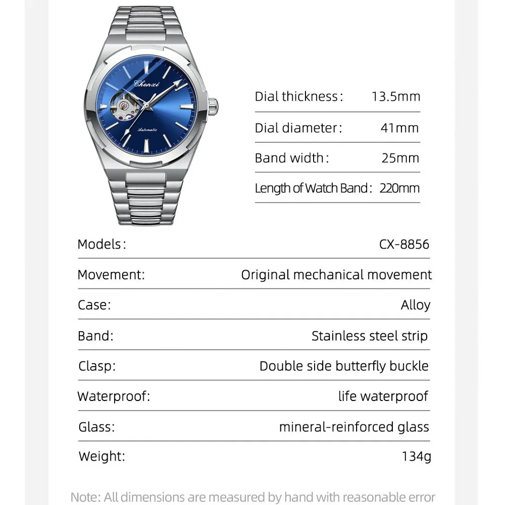 CHENXI 8856 Automatic Movement Mechanical Watches for Men Hollow Skeleton Mens Watches Waterproof Business Relogios Masculino - 6