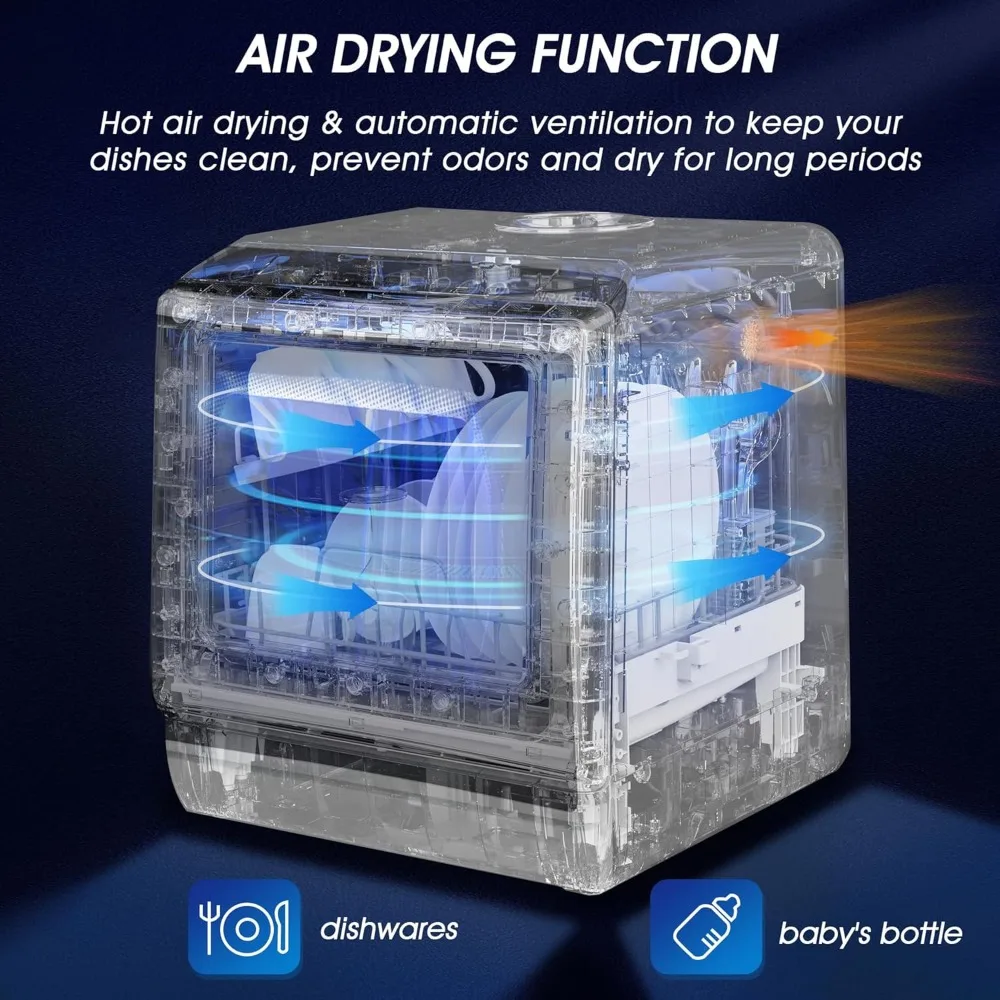 AE-TDQR03 Portable Countertop Dishwasher, Compact Mini Dish Washer with 5-Liter Built-in Water Tank and Air-Dry Function
