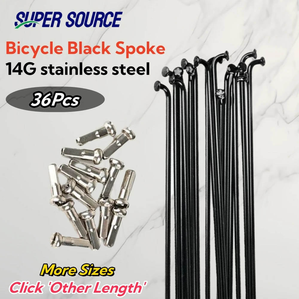 Good Quality Bicycle Steel Spokes 36pcs Black 14G Outdoor Mountain Racing Bike J-Bend Durable Spoke with Nipples