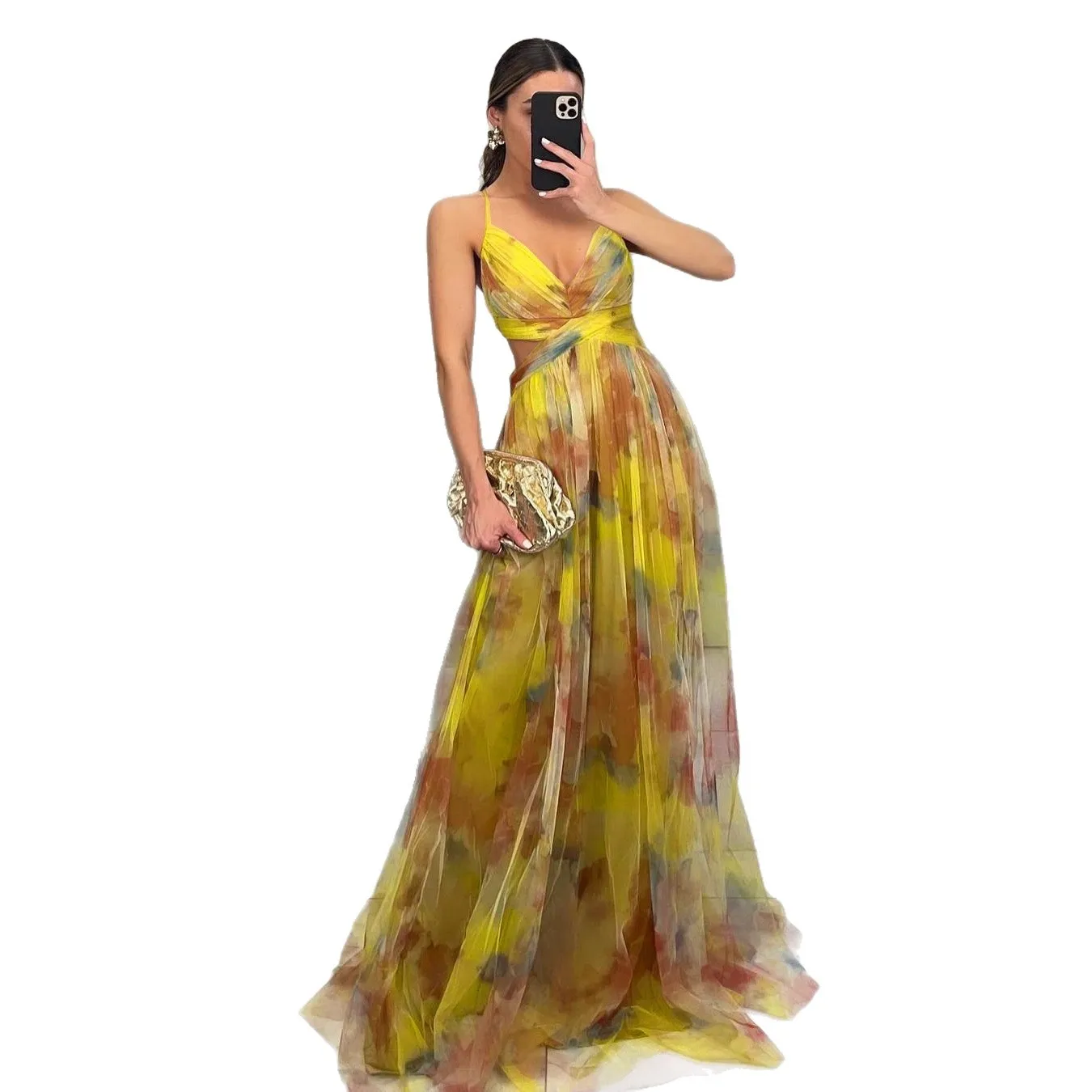 Women Summer Long Maxi Mesh Sundress V Neck Sleeveless Beachwear