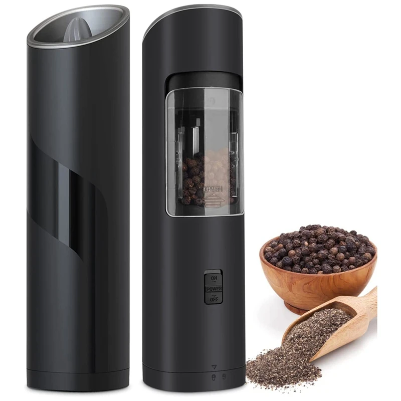 

2Pack Electric Salt And Pepper Mill Set, Battery Powered Gravity Pepper Mill With Light And Switch Automatic Pepper Mill