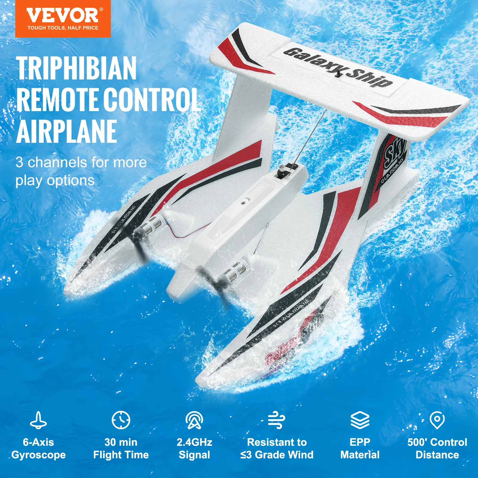 VEVOR EPP Foam RC Plane 2.4G 3CH  Radio Control Aircraft Sea And Air RC Glider Water Land Flying Airplane Toys Gift For Boys 2