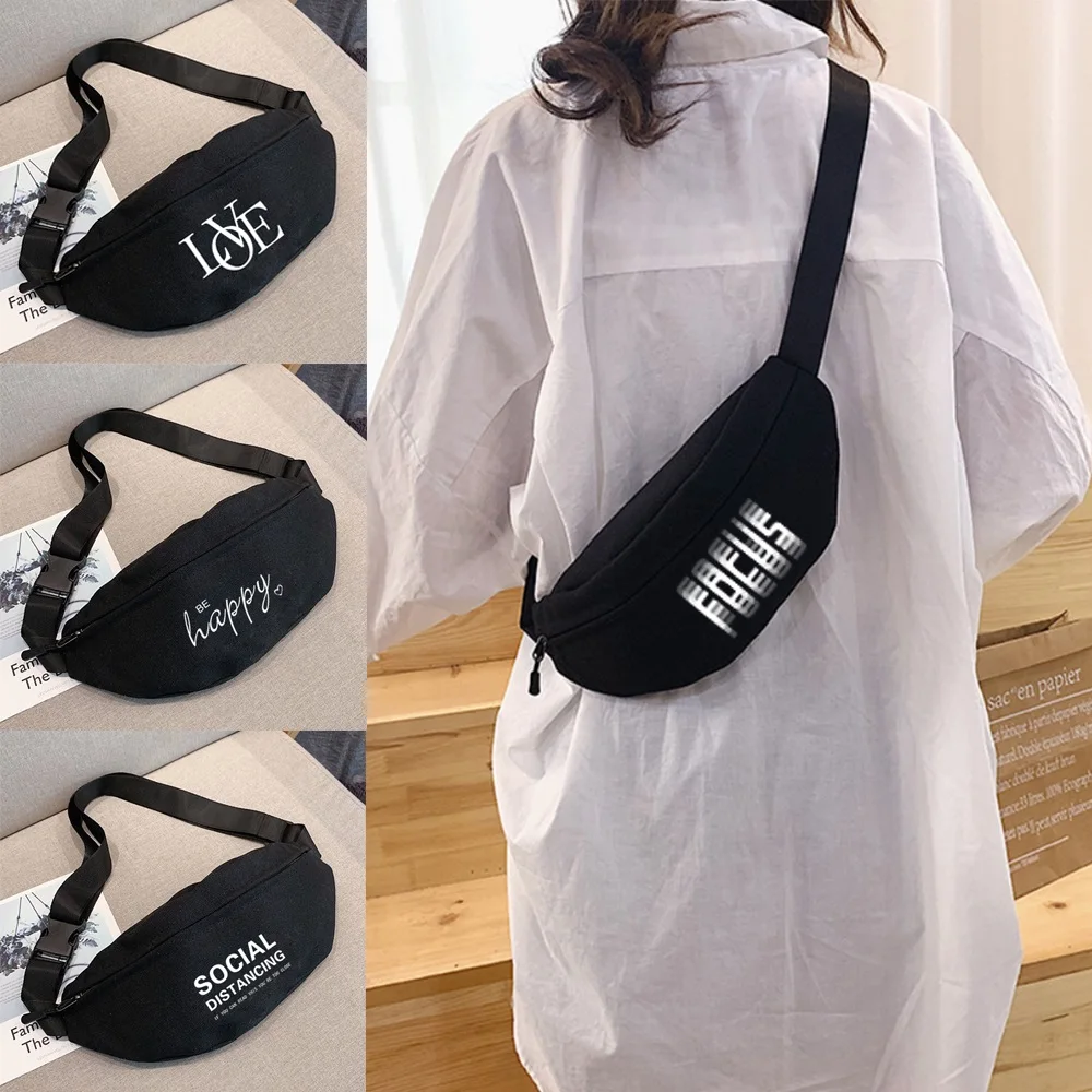 Riñoneras de lona con estampado texto para hombre y mujer, bolso cruzado para el pecho, para deportes al aire libre, Picnic diario, nuevo AliExpress y bolsas
