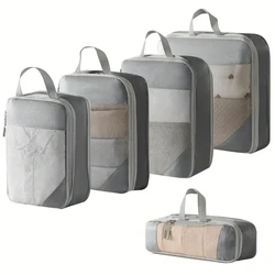 Compact Travel Storage Bag - Compressible, Foldable, Waterproof Organizer (5PCS Gray)