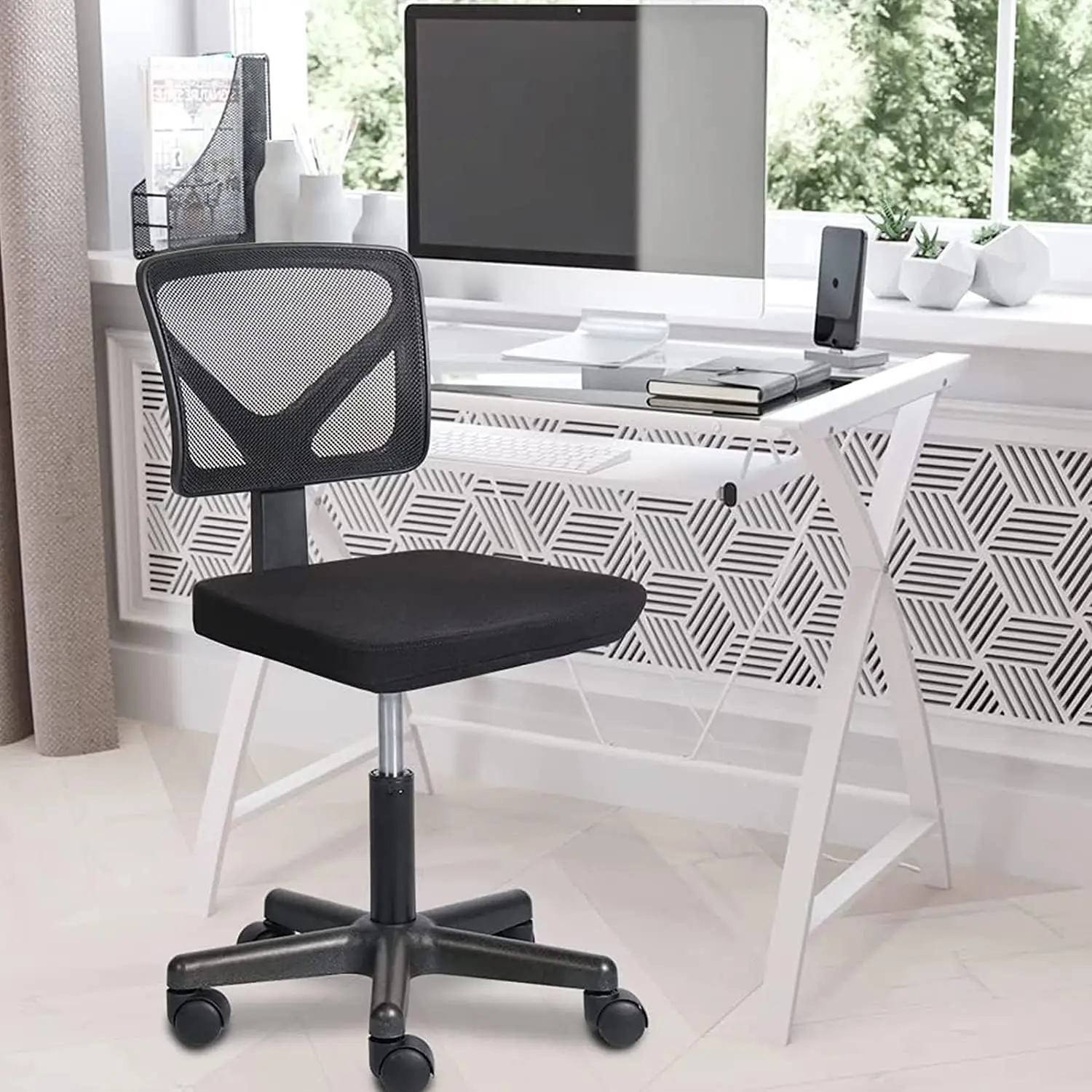 Small Desk Chair Armless with Ergonomic Lumbar Support, Adjustable Height Breathable Mesh with Backrest