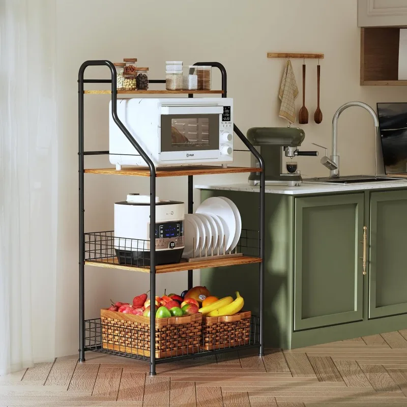 Microwave Stand with Storage 4-Tier, Bakers Racks for Kitchens, Coffee Cart Microwave Cart with Storage, Metal Bakers Rack 2