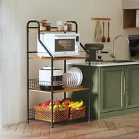 Microwave Stand with Storage 4-Tier, Bakers Racks for Kitchens, Coffee Cart Microwave Cart with Storage, Metal Bakers Rack 2