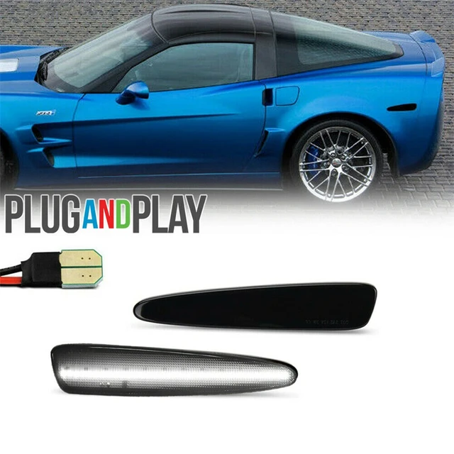 LED Side Marker Lights For Chevy Corvette C6 2005-2013 - Smoked Lens, White, Pack Of 4