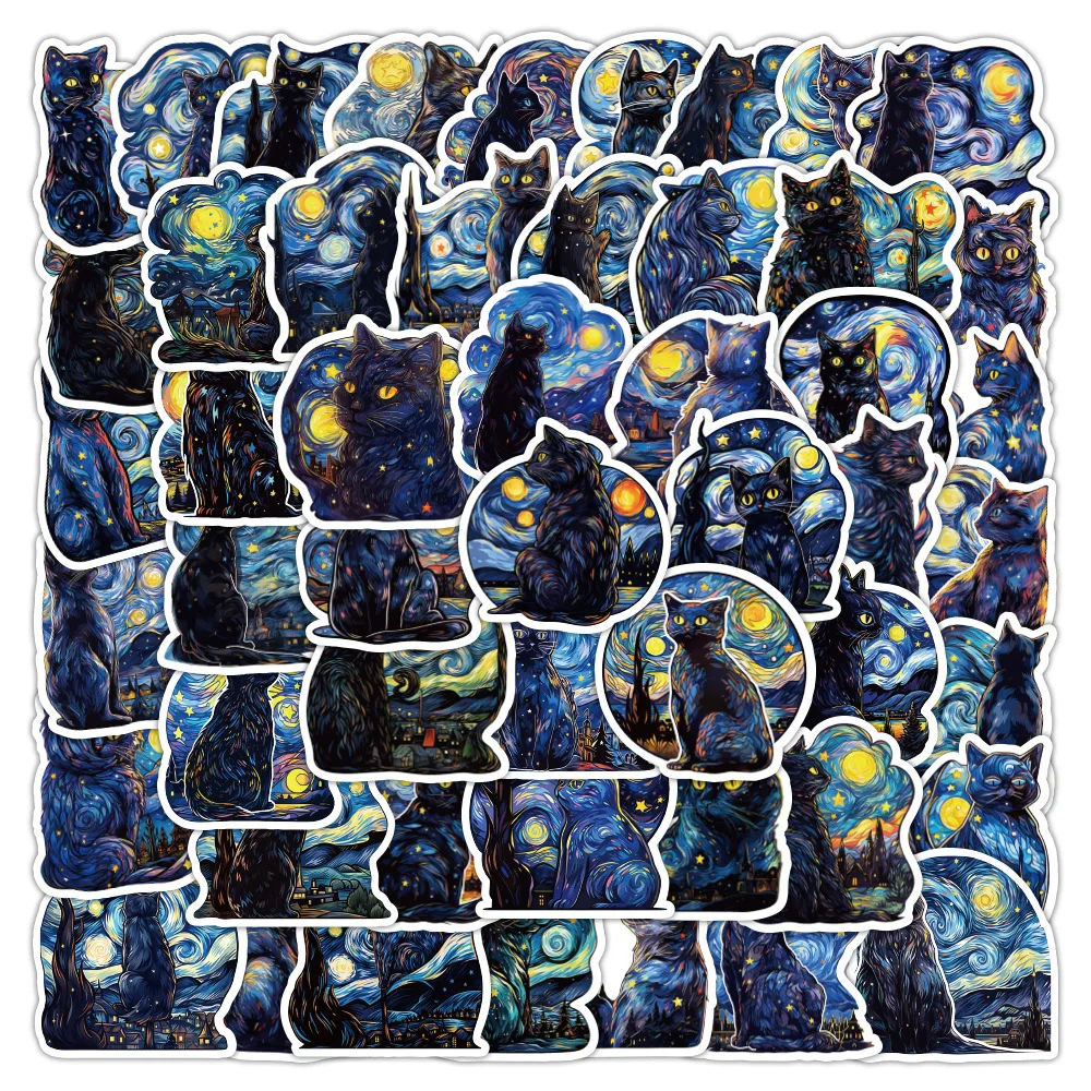 

10/30/50PCS Artistic Starry Sky Cat Cartoon Sticker DIY Phone Laptop Luggage Skateboard Graffiti Decals Fun for Kid Gift