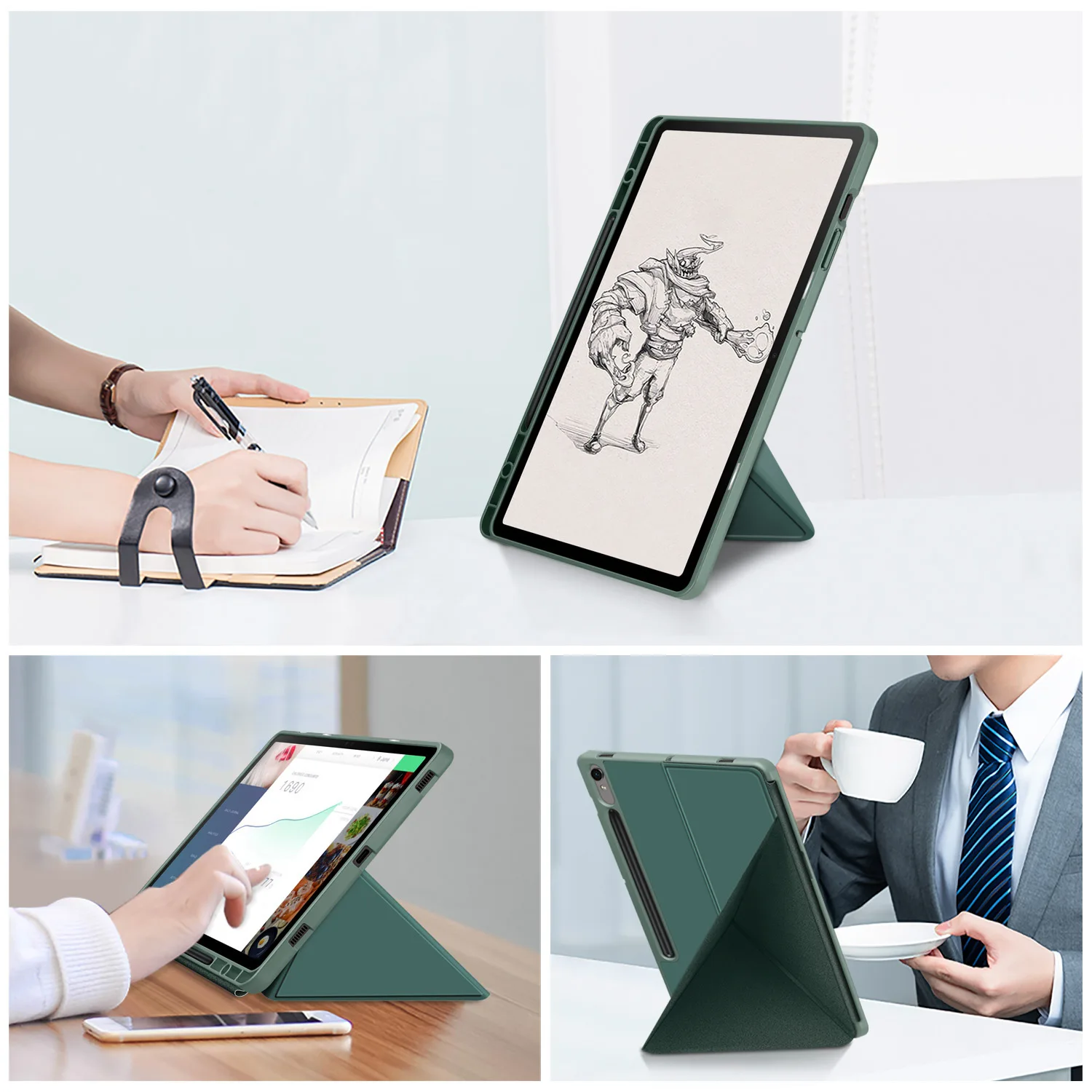 Premium TPU Foldable Stand Case with Pencil Holder for Samsung Galaxy Tablets