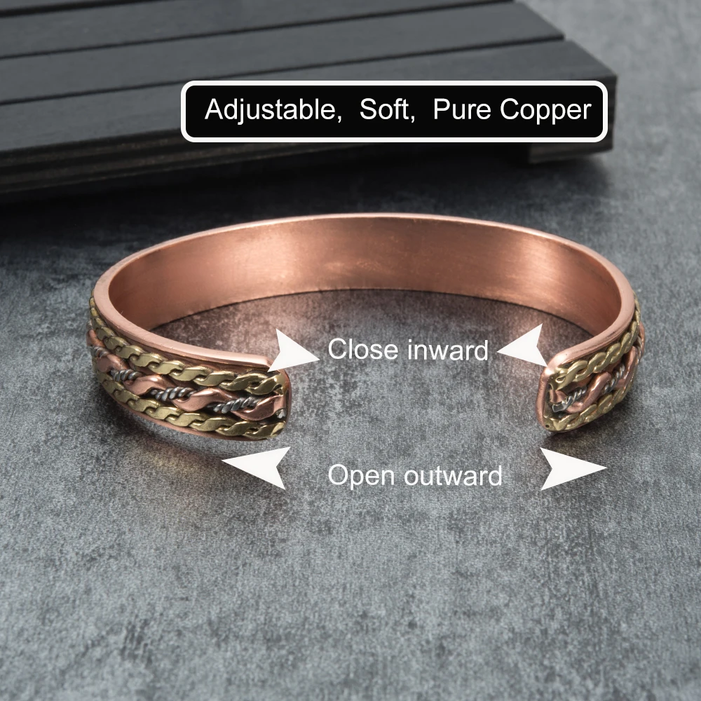 Vinterly Pure Copper Bracelets Magnetic Twisted Cuff 12mm Rose Adjustable Health Energy High Magnets Bangles Resizable Jewelry 3