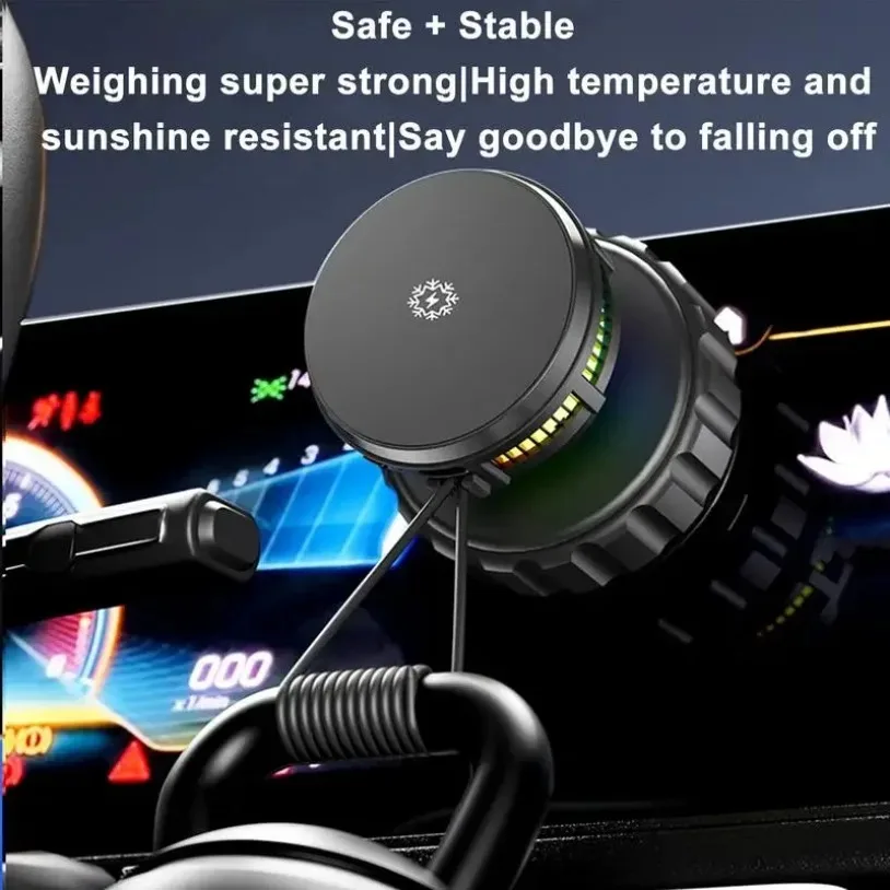 15W Magnetic Fast Wireless Charger Mobile Phone Holder Car Mount With Mood Light for Magsafe iPhone Samsung Car Charging Stand