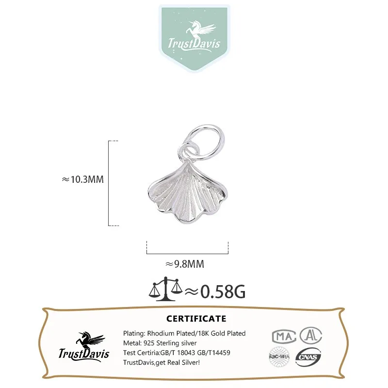 TrustDavis Real 925 Sterling Silver Ginkgo biloba leaves Plant Bracelet Necklace Handmade DIY Accessories Fine Jewelry DZ1647