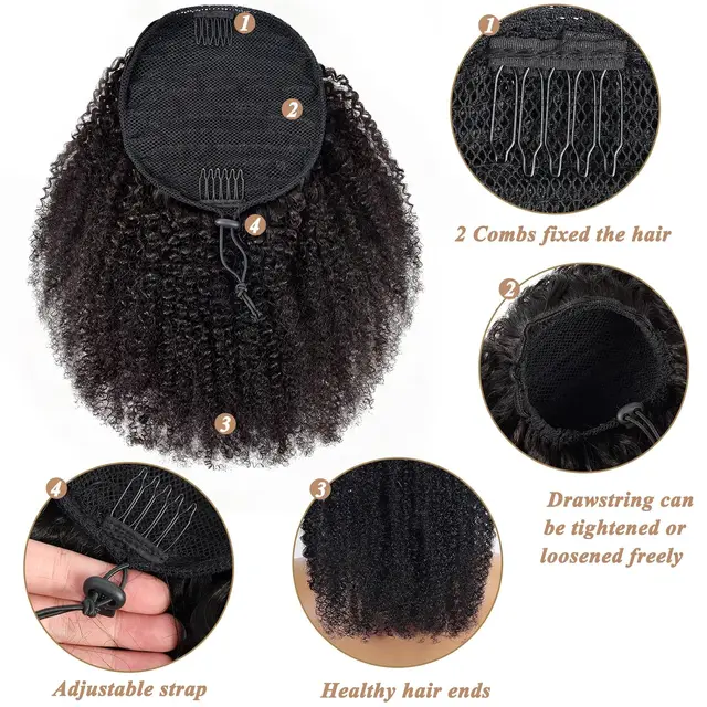 Synthetic Afro Puff Drawstring Ponytail Extension for Black Women Short Afro Curly Clip On Kinky Drawstring Bun 3