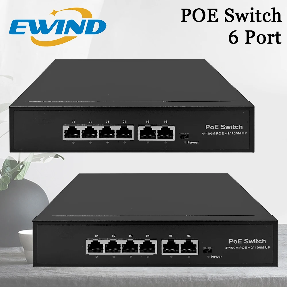 

EWIND 6 Port Poe Switch Network Switchs Supply Ethernet for IP Camera Wireless AP with Dial Code Switch,for NVR or Cameras