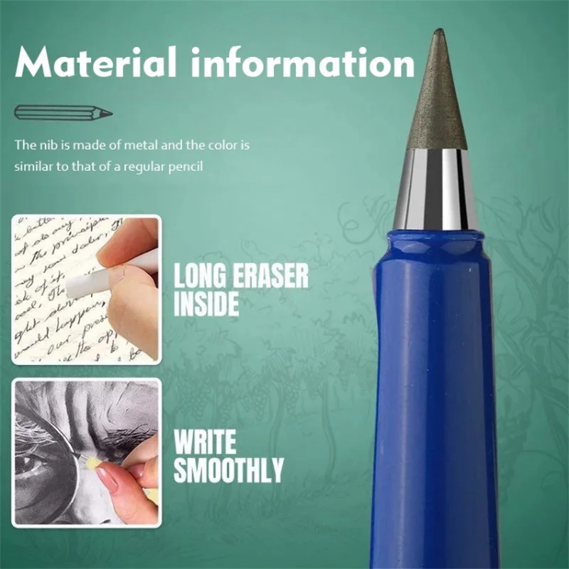 100pcs Inkless Pencil Everlasting Pencil Eternal With Eraser