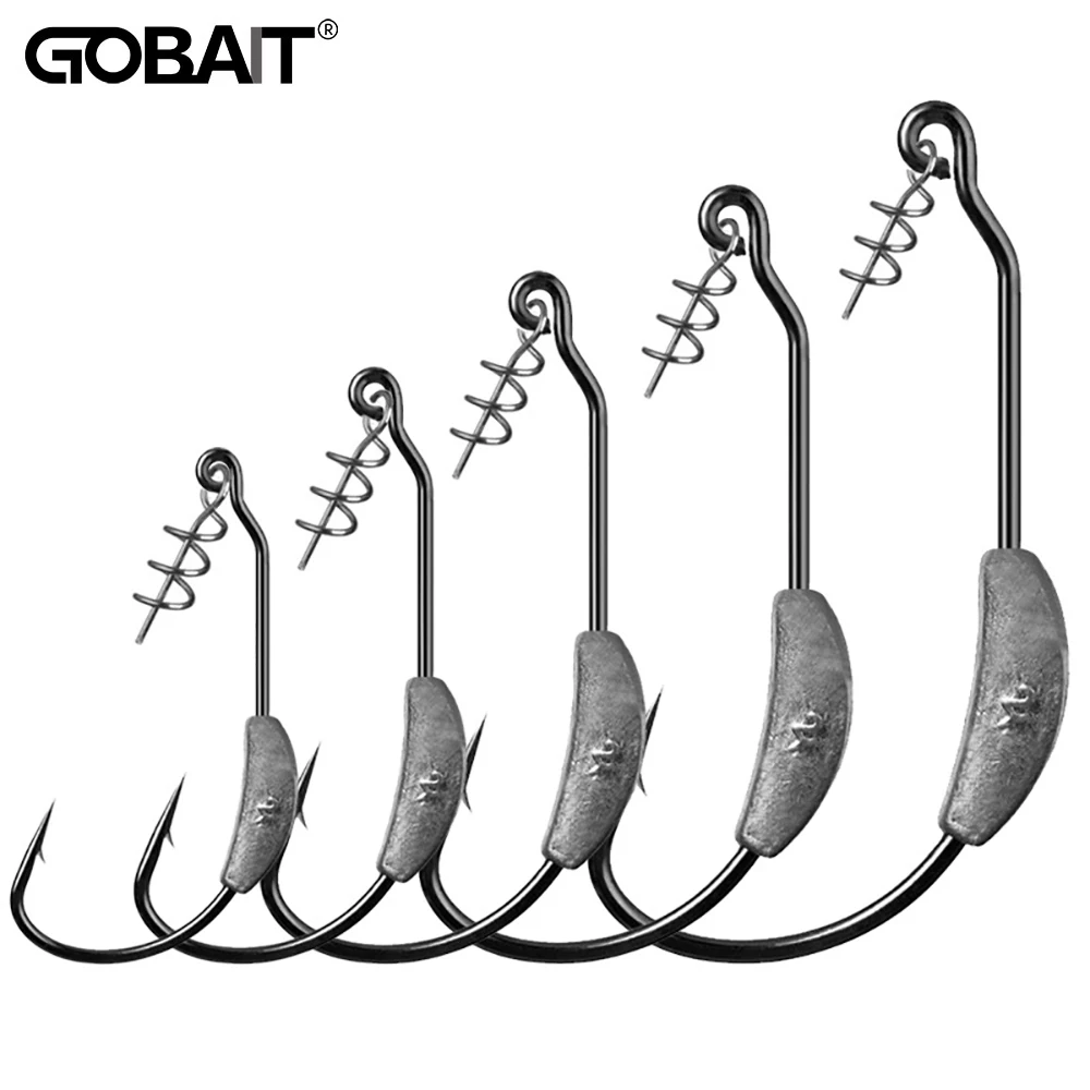 Hameçon Jig Crank GOBAIT 10PCS 2g-7g avec ressort pour leurres souples Texas Rigs pêche carnassiers