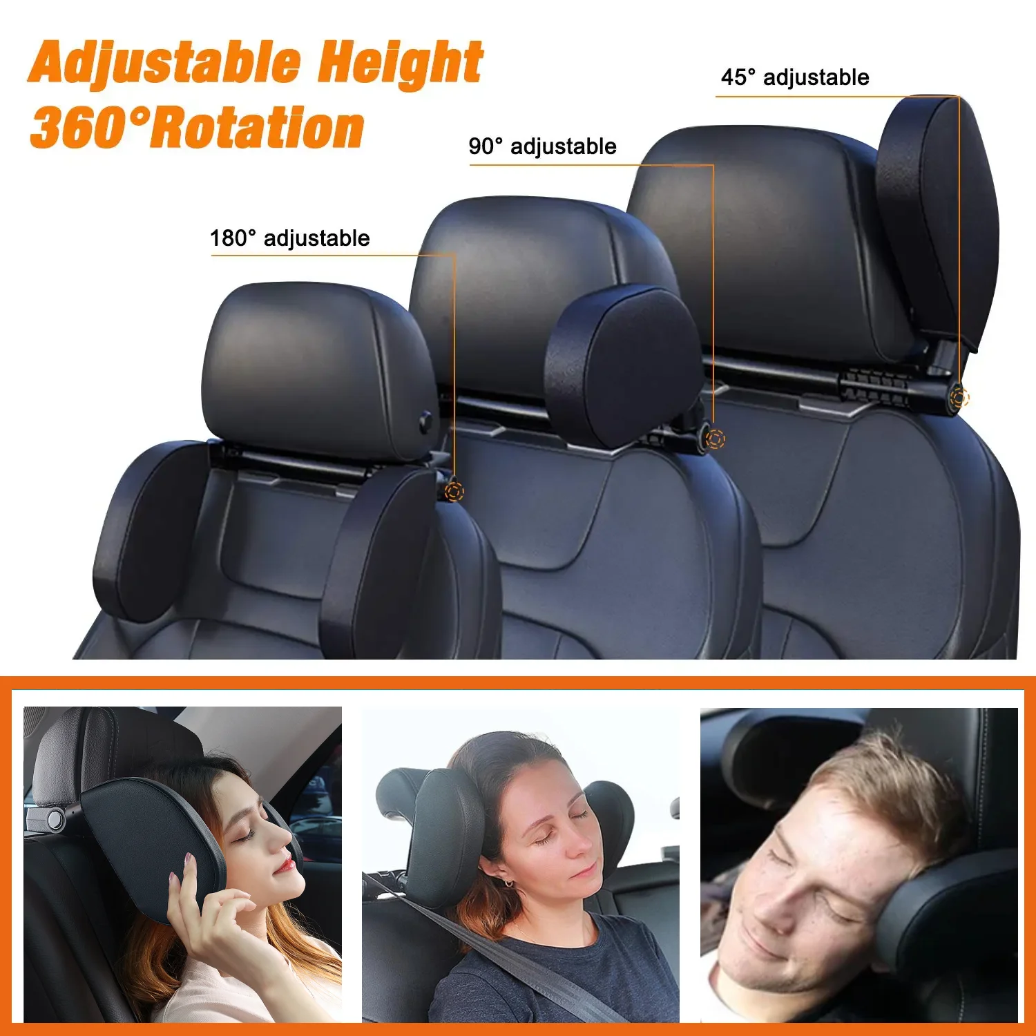Car Headrest, Universal 360&deg; Adjustable, Auto Cervical, with Memory Foam & Side Pads, Ergonomic One-Click, for BMW Benz