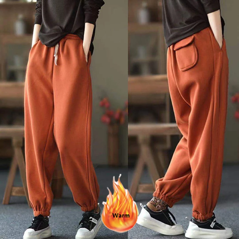 

Warm Winter Sweatpants Women Autumn Winter Plus Velvet Harem Trousers Vintage Oversized Stretch Casual Ankle-Length Pantalones