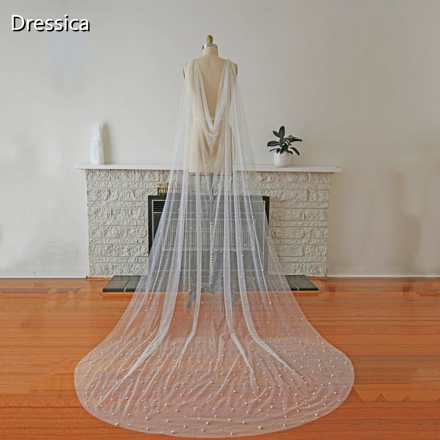 Sparkle Bridal Wrap with Pearls Glitter Cape for Weding Wings Bling Chapel Long Bride Accessory