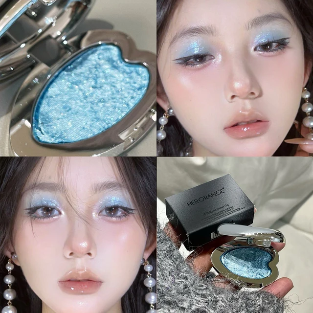 Pearlescent Lavender Eyeshadow Palette Facial Blusher Highlighter Brightening Glitter Heart-shaped Eye Shadow Makeup Cosmetics