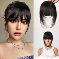 100% Remy cheveux humains frange frange Clips en naturel noir cheveux humains 3D Air frange postiches pour les femmes avec des cheveux amincissants 1