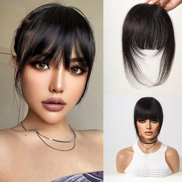 100% Remy cheveux humains frange frange Clips en naturel noir cheveux humains 3D Air frange postiches pour les femmes avec des cheveux amincissants 1
