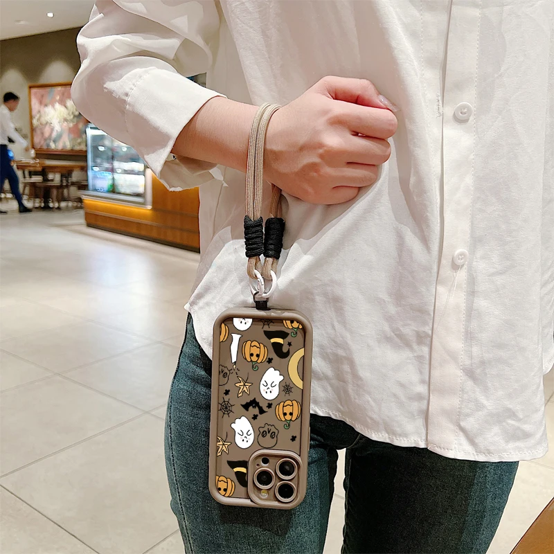 Halloween Pumpkin Ghost Design Soft Lanyard Rope Silicone Phone Case