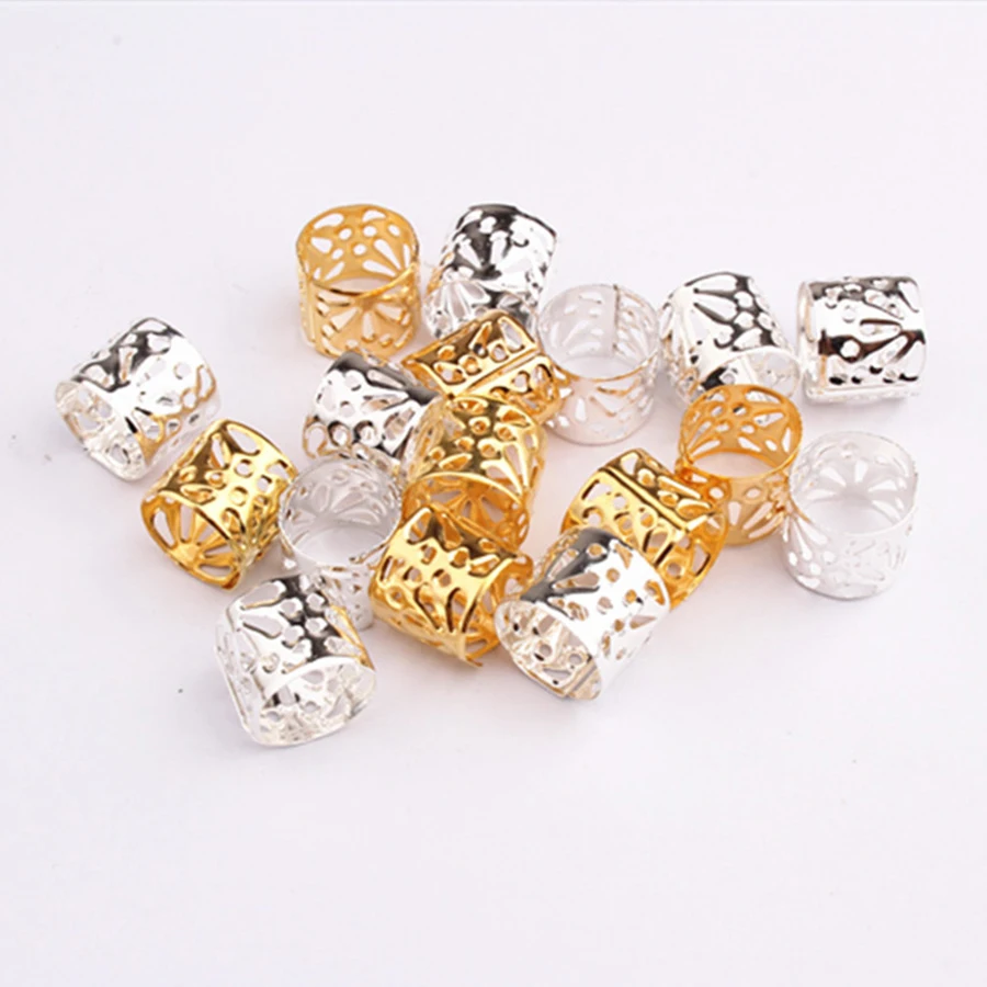 10/30Pcs 10x12mm Small Silver Gold Plated Hair Ring Braid Dreadlocks Hole Micro Beads Adjustable Cuff Clip Hair Braid Styling 4