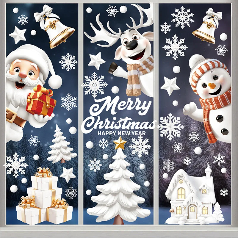 9pcs/set Christmas Window Stickers Santa Claus Xmas Tree Snowflake Glass Decal 2024 Navidad Home Decoration 2025 New Year Gifts - Image 3