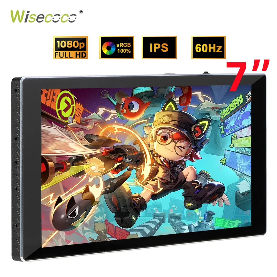 Wisecoco 7 インチ 1920x1080 ポータブルモニター HDMI Type-C 超薄型