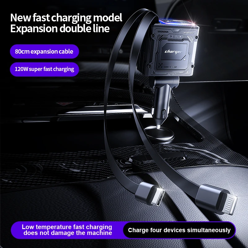 شاحن سيارة قابل للسحب 4 في 1 شحن سريع شاحن سيارة ق...