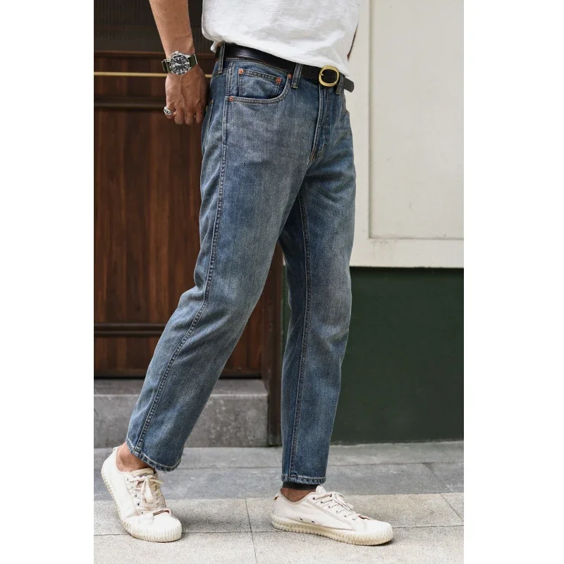 Sauce Zhan  JF09  Mens Jeans Selvedge Denim Jeans for Men  Summer Distressed Wash Jeans Ankle Length Slim Fit 10 Oz 2
