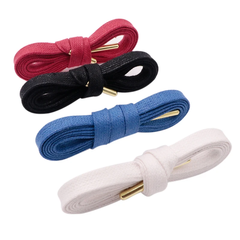 Weiou Heavy Duty Waxed Cotton Flat Shoelaces With Gold Metal Aglets Bright Color Cotton Shoe Laces String For Dress Shoes Boots