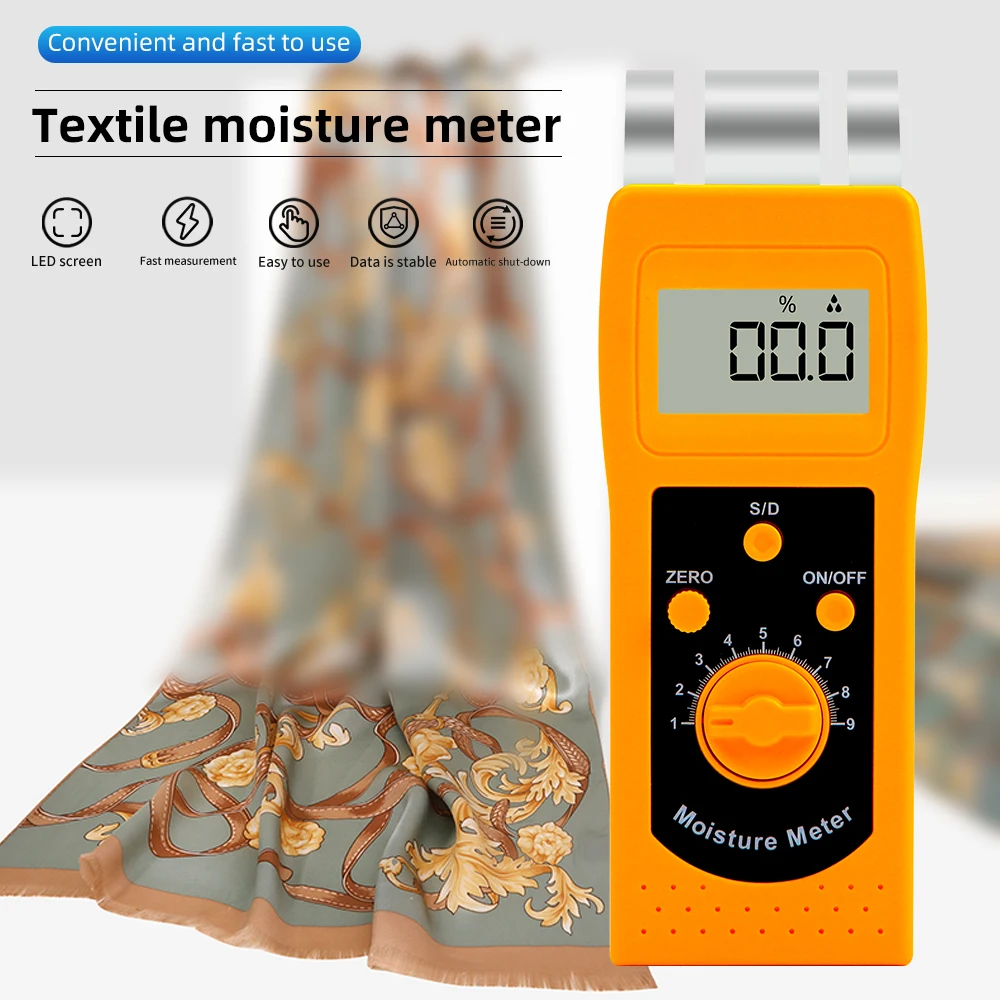 DM200T Digital Textile Moisture Meter for Garment, Clothes, Yarn, Leather, Wood