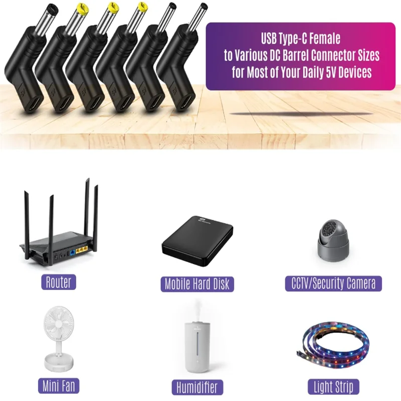Universal USB-C to DC Power Connector Adapter for Electronics and Devices
