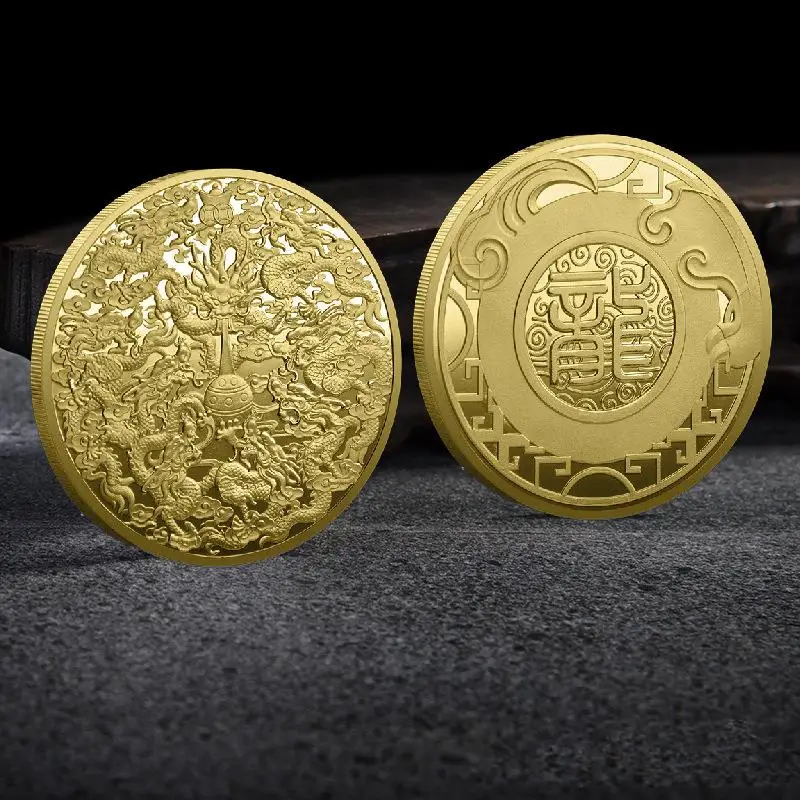 

Chinese Commerative Dragon Coin 2024 Gold Plated Commemorative Challenge Coin New Year Gifts Home Decor