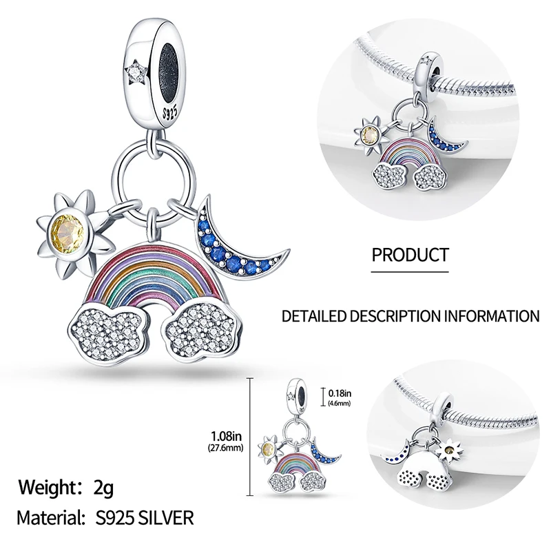 925 Sterling Silver Blue Series Dragonfly Butterfly Bird Pansy Flower Pendant Charm Fit 4MM hole diameter Bracelet Jewelry Gift 2