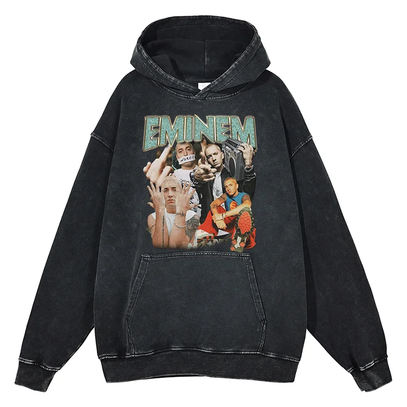 Eminem Alphabet Print Hoodies Autumn/Winter Quality Cotton Sweatshirt Fashion Men Women Hip Hop Oversized Black Streetwear Tops
